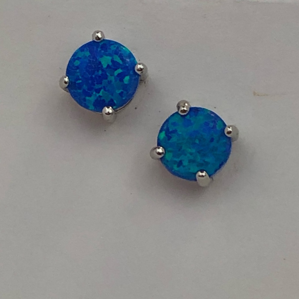 Sterling Silver blue Opal earrings - Picture 2 of 8